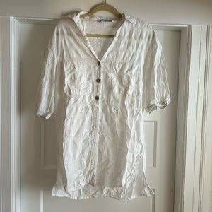 White cover-up pull over with buttons